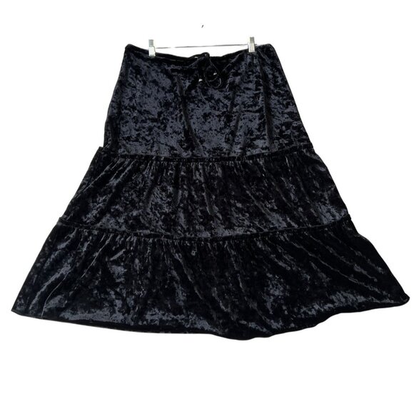 Connected Apparel Black Velvet Tiered Midi Skirt XL Fairy Grunge Whimsygoth - Picture 1 of 7